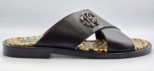 Sandales Roberto Cavalli Talon Moyen - Cuir Bleu, Taille 39 (US 9), Ornées De Strass, Neuves Avec Emballage