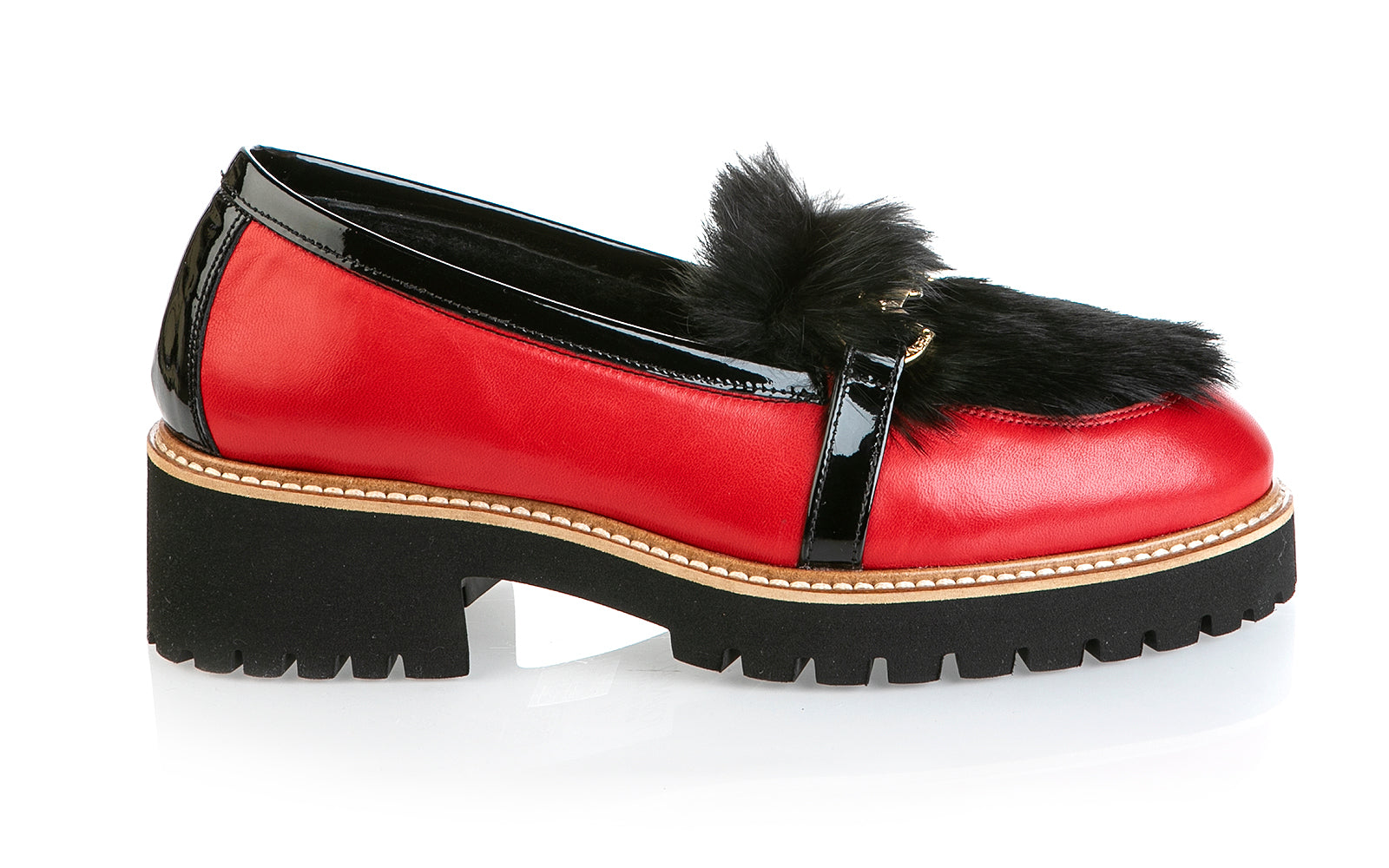 Red loafers with fur sale